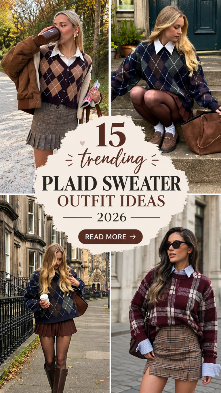 15 Plaid Sweater Outfit Ideas 2026 | Cute & Cozy winter Style